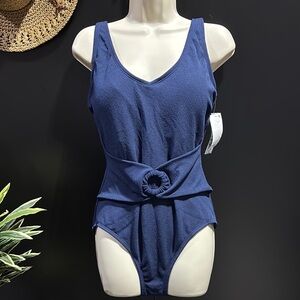 Into The Bleu Belted Ring detail,Scoop neck, textured,padded,adjustable straps